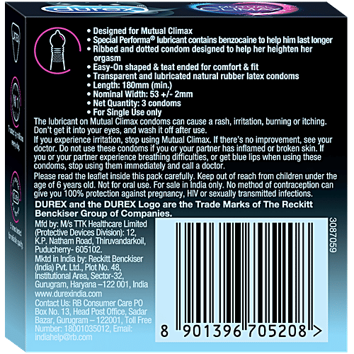 Durex Mutual Climax Condom, 3 pcs  Performa Lubricant