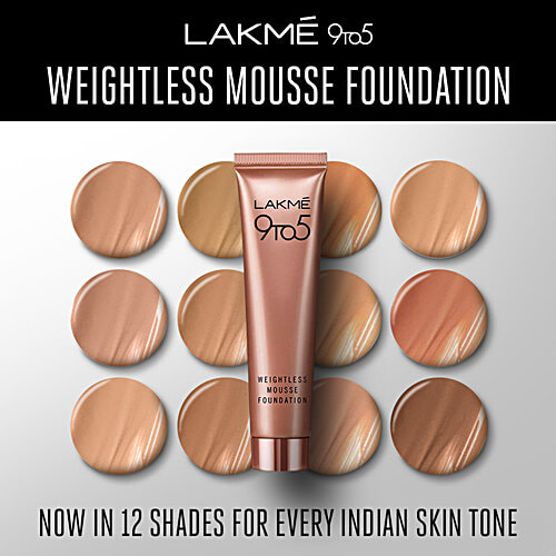 Lakme 9-To-5 Weightless Mousse Foundation, 25 g Natural Sand 