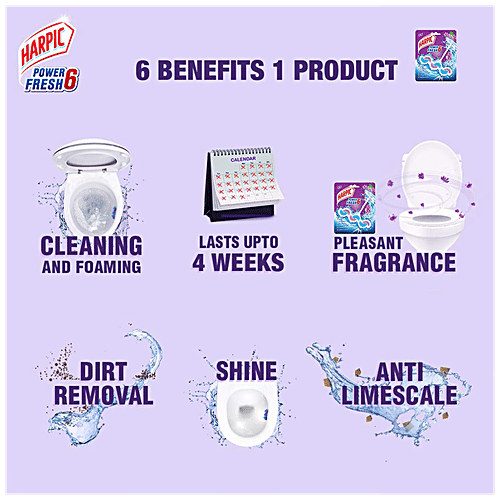 Harpic Power Fresh 6 Toilet Cleaner Rim Block - Lavender, 39 g  