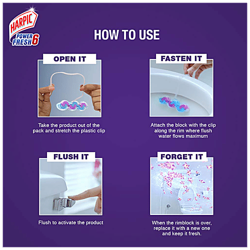 Harpic Power Fresh 6 Toilet Cleaner Rim Block - Lavender, 39 g  