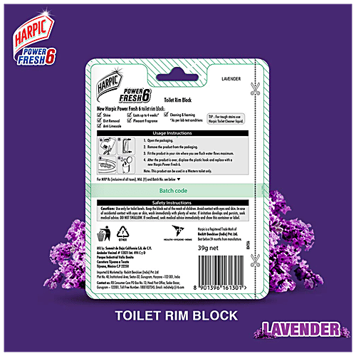 Harpic Power Fresh 6 Toilet Cleaner Rim Block - Lavender, 39 g  