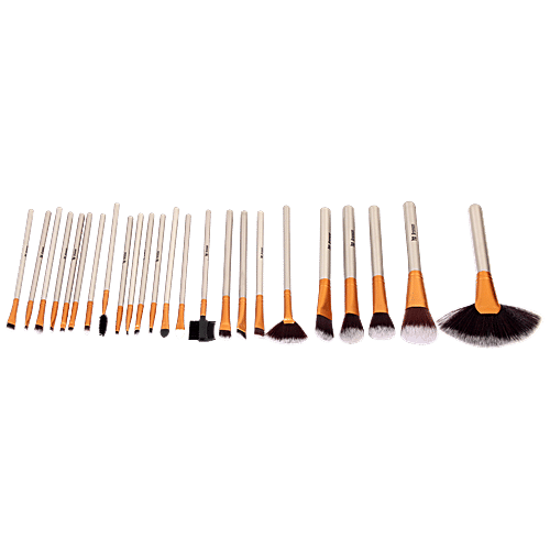 Bronson Professional Makeup Brushes With Luxury Leather Storage Pouch - Colour May Vary, 24 pcs  