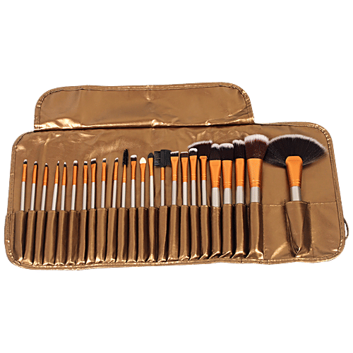Bronson Professional Makeup Brushes With Luxury Leather Storage Pouch - Colour May Vary, 24 pcs  