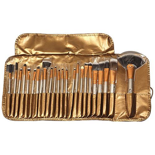 Bronson Professional Makeup Brushes With Luxury Leather Storage Pouch - Colour May Vary, 24 pcs  