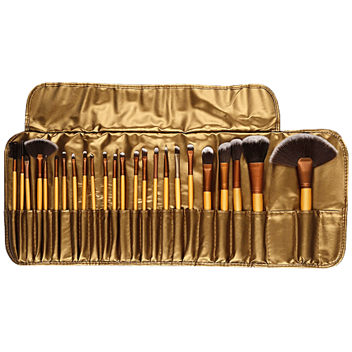 Bronson Professional Makeup Brushes With Luxury Leather Storage Pouch - Colour May Vary, 24 pcs  
