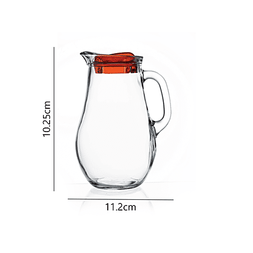 Pasabahce Glass Jug/Carafe/Bottle/Pitcher With Red Lid - Bistro, 1.85 L  