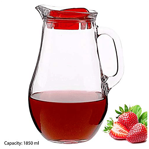 Pasabahce Glass Jug/Carafe/Bottle/Pitcher With Red Lid - Bistro, 1.85 L  