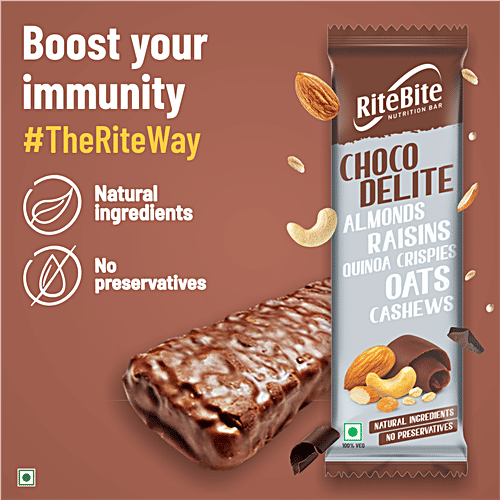 RiteBite Max Protein Multigrain Energy Bar - Choco Delite, Healthy Snack, High In Protein & Fibre, 40 g (Pack of 12) No Preservatives