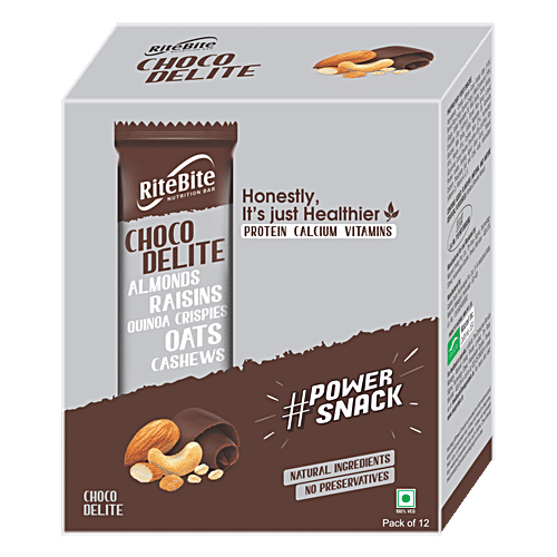 RiteBite Max Protein Multigrain Energy Bar - Choco Delite, Healthy Snack, High In Protein & Fibre, 40 g (Pack of 12) No Preservatives