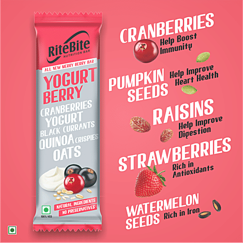 RiteBite Max Protein Yogurt Berry 4g Energy Bar, 35 g No Preservatives