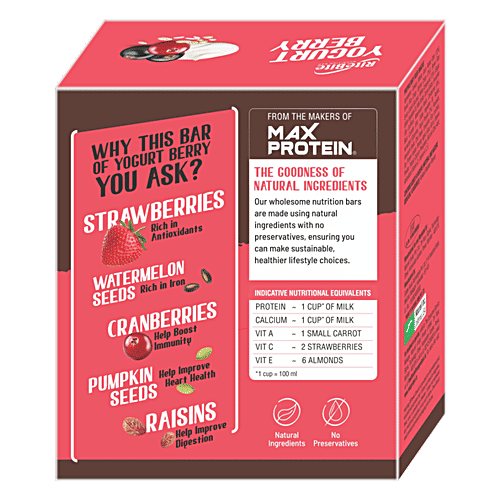 RiteBite Max Protein Multigrain Energy Bar - Yogurt Berry, Healthy Snack, High In Protein & Fibre, Cranberries, Black Currants, Quinoa Crispies, 35 g (Pack of 12) Natural Ingredients, No Preservatives