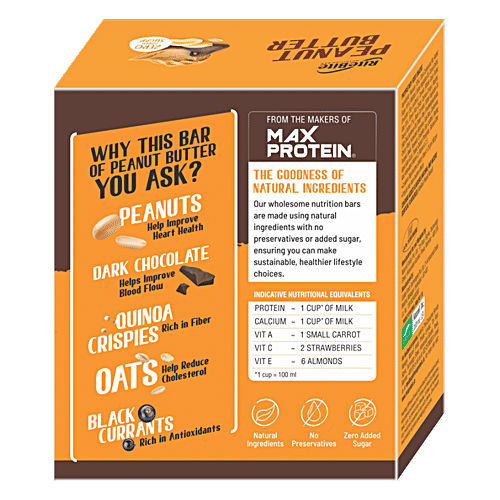 RiteBite Max Protein Multigrain Energy Bar - Peanut Butter, Healthy Snack, High In Protein & Fibre, Dark Chocolate Coating, Zero Added Sugar, 40 g (Pack of 12) Zero Added Sugar, No Preservatives
