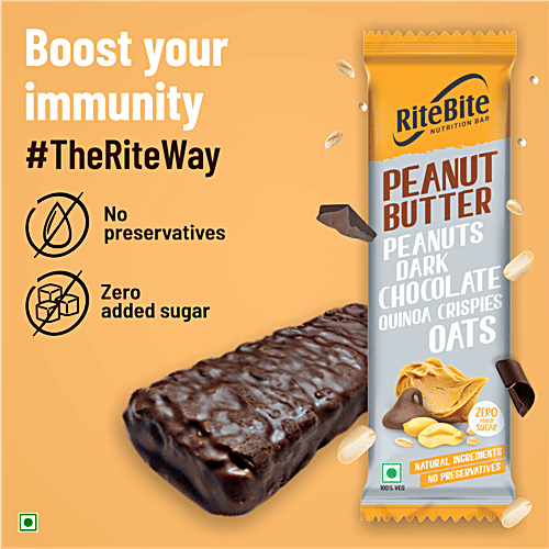 RiteBite Max Protein Multigrain Energy Bar - Peanut Butter, Healthy Snack, High In Protein & Fibre, Dark Chocolate Coating, Zero Added Sugar, 40 g (Pack of 12) Zero Added Sugar, No Preservatives
