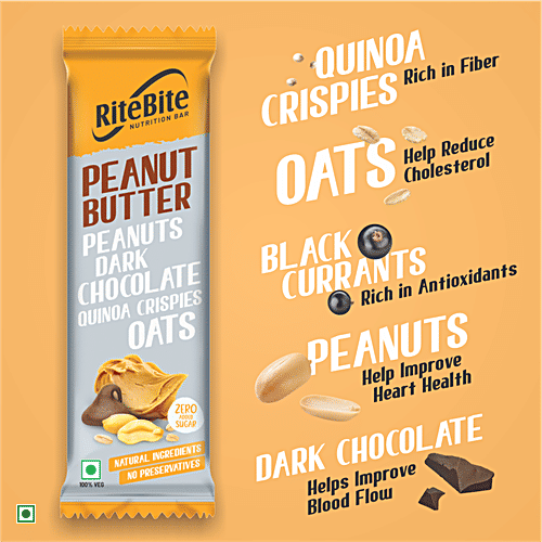 RiteBite Max Protein Multigrain Energy Bar - Peanut Butter, Healthy Snack, High In Protein & Fibre, Dark Chocolate Coating, Zero Added Sugar, 40 g (Pack of 12) Zero Added Sugar, No Preservatives