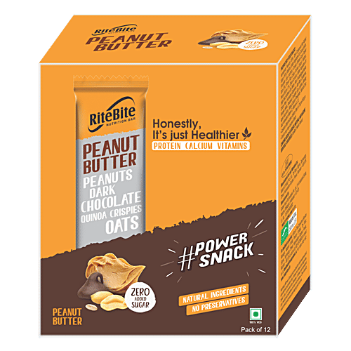 RiteBite Max Protein Multigrain Energy Bar - Peanut Butter, Healthy Snack, High In Protein & Fibre, Dark Chocolate Coating, Zero Added Sugar, 40 g (Pack of 12) Zero Added Sugar, No Preservatives