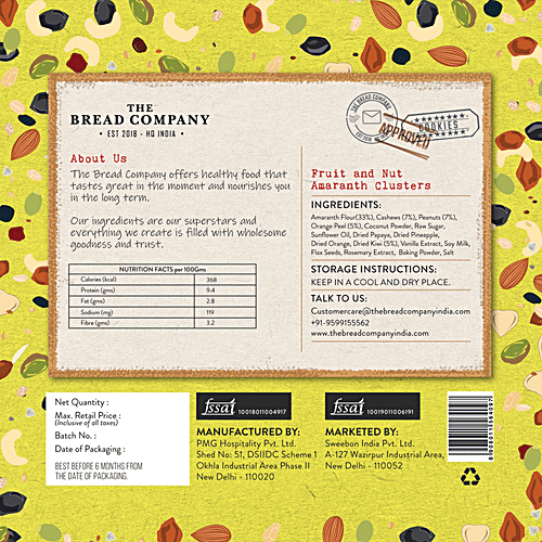 The Bread Company Fruit & Nut Amaranth Clusters, 140 g Box 