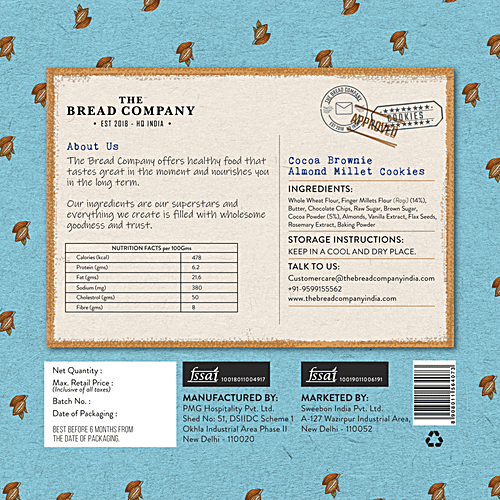 The Bread Company Cocoa Brownie Almond Millet Cookies, 160 g Box 