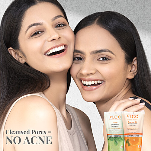 VLCC Tulsi Acne Clear Face Wash + Orange Oil Pore Cleansing Face Wash, 300 ml (Buy 1 Get 1) Paraben Free