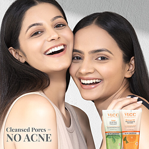 VLCC Tulsi Acne Clear Face Wash + Orange Oil Pore Cleansing Face Wash, 300 ml (Buy 1 Get 1) Paraben Free