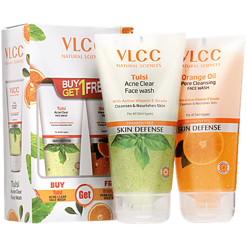 VLCC Tulsi Acne Clear Face Wash + Orange Oil Pore Cleansing Face Wash, 300 ml (Buy 1 Get 1) Paraben Free