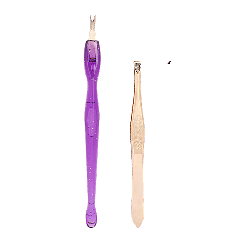 Baol Tweezers & Cuticle Remover - Plastic & Stainless Steel, BB1224, Violet, 2 pcs  