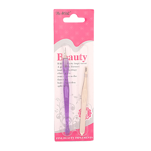 Baol Tweezers & Cuticle Remover - Plastic & Stainless Steel, BB1224, Violet, 2 pcs  