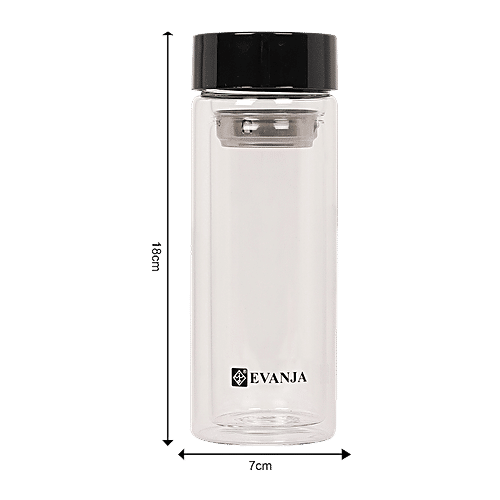 DP Double Walled Glass Bottle - Black Cap, BB1238, 300 ml  