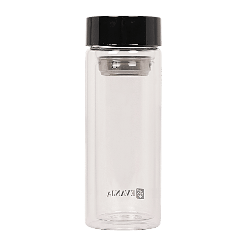 DP Double Walled Glass Bottle - Black Cap, BB1238, 300 ml  