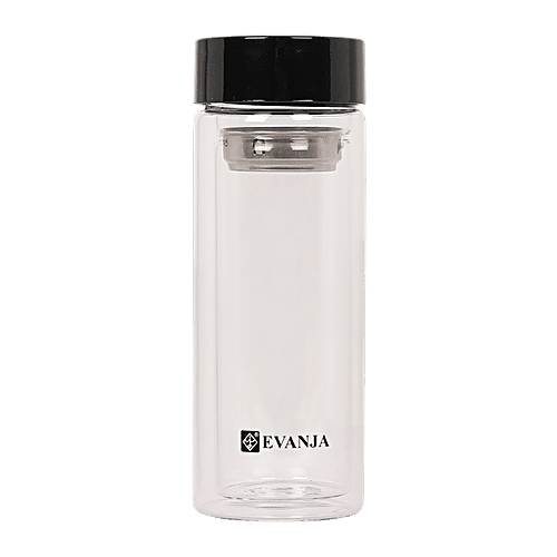 DP Double Walled Glass Bottle - Black Cap, BB1238, 300 ml  