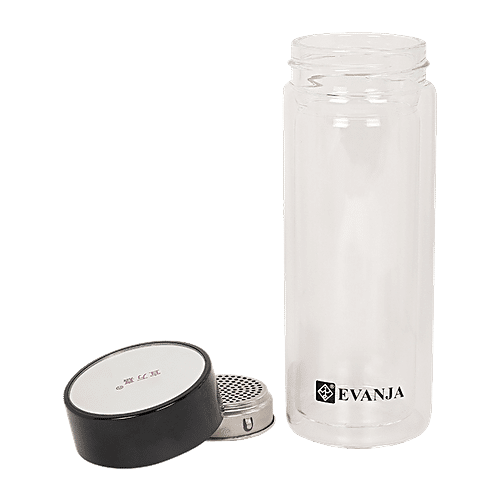 DP Double Walled Glass Bottle - Black Cap, BB1238, 300 ml  