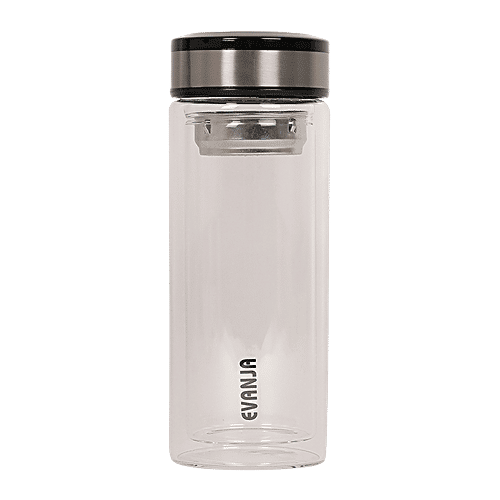 DP Double Walled Glass Bottle - Black Cap, BB1240, 1 pc  