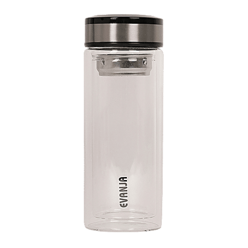 DP Double Walled Glass Bottle - Black Cap, BB1240, 1 pc  