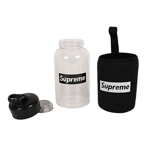 DP Sipper Glass Bottle With Cover - Black Cap, BB1249Blk, 450 ml  