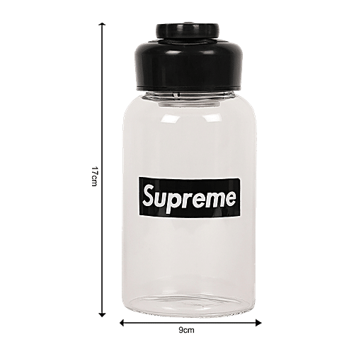 DP Sipper Glass Bottle With Cover - Black Cap, BB1249Blk, 450 ml  