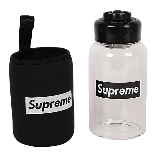DP Sipper Glass Bottle With Cover - Black Cap, BB1249Blk, 450 ml  