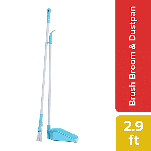 Liao Broom & Dustpan Combo - Nylon Bristles, Plastic With 2.9 Powder Coated Metal Rod, Blue, C130020R, 2 pcs  Combo