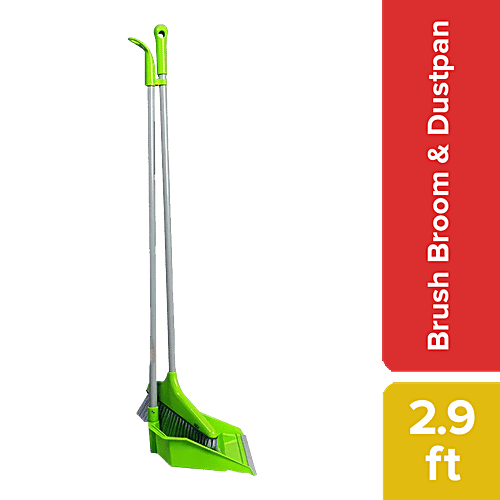 Liao Broom & Dustpan Combo - Nylon Bristles, Plastic With 2.9 Powder Coated Metal Rod, Green, C130020R, 2 pcs  Combo