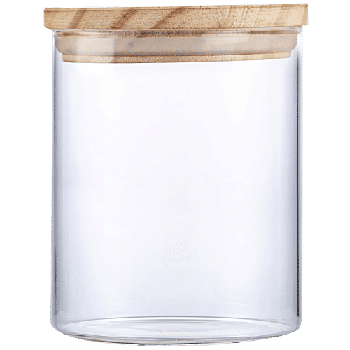 Buy Cello Glass Container/Jar with Wooden Cap Transparent