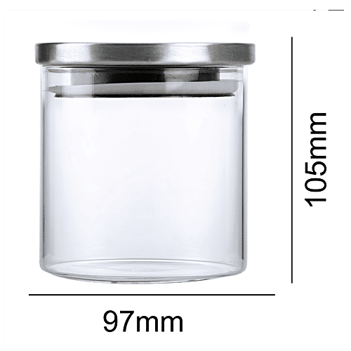 Cello Storage Container/Jar with Steel Lid - Transparent, Borosilicate Glass, Plain, Round, 500 ml (Set of 2) 