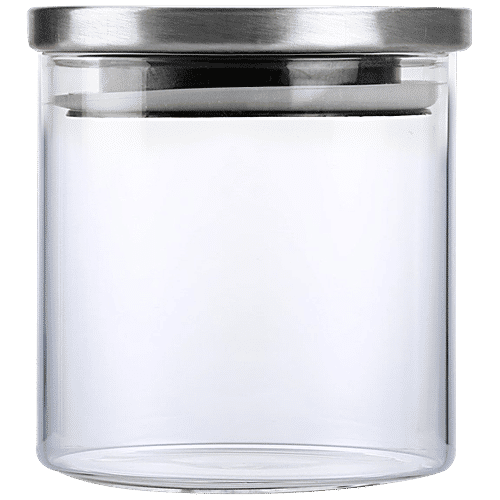 Cello Storage Container/Jar with Steel Lid - Transparent, Borosilicate Glass, Plain, Round, 500 ml (Set of 2) 