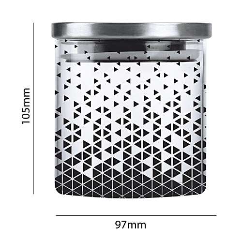 Cello D'ziner Steelox Storage Container/Jar with Steel Lid - Transparent, Borosilicate Glass, Triangle Printed, Round, 500 ml (Set of 2) 