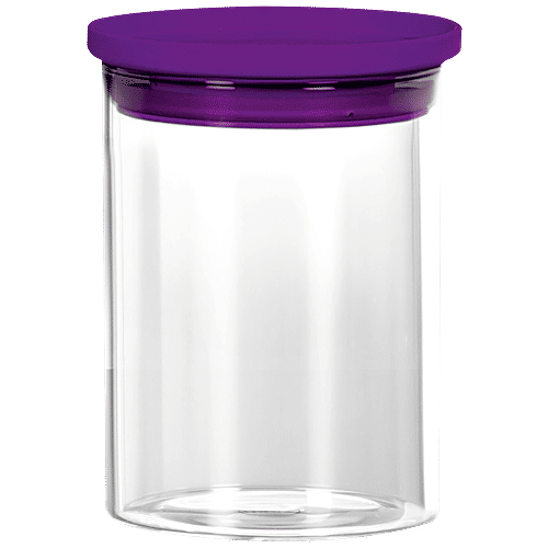 Cello Stacko Glass Container/Jar with Purple Lid - Transparent, Borosilicate Glass, Plain, Round, 700 ml  
