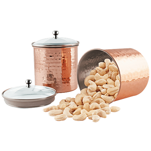 Shri & Sam Storage Canister/Container With Air Tight Glass Lid - Cantera, Stainless Steel Copper Plating, 700 ml (Set of 2) 