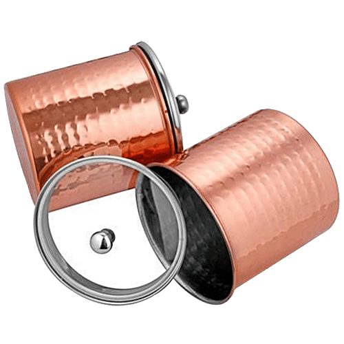Shri & Sam Storage Canister/Container With Air Tight Glass Lid - Cantera, Stainless Steel Copper Plating, 700 ml (Set of 2) 