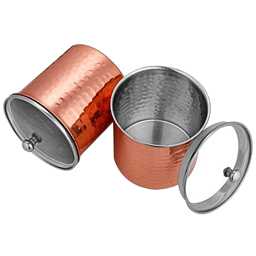 Shri & Sam Storage Canister/Container With Air Tight Glass Lid - Cantera, Stainless Steel Copper Plating, 700 ml (Set of 2) 