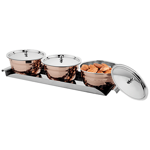 Buy Shri & Sam Serving Bowl With Tray Miska, Stainless Steel Copper