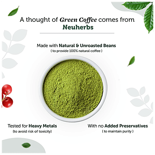 Neuherbs Green Coffee Bean Powder - Unroasted Arabica, 200 g Pouch Natural