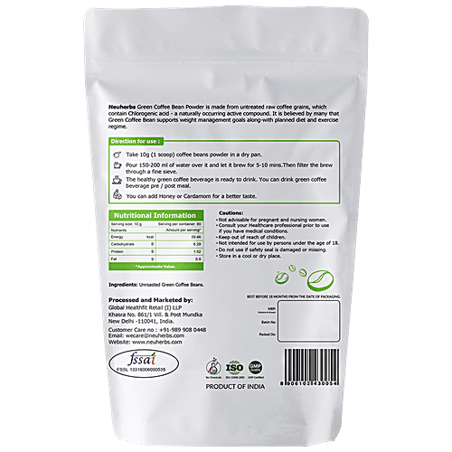 Neuherbs Green Coffee Bean Powder - Unroasted Arabica, 800 g Pouch 