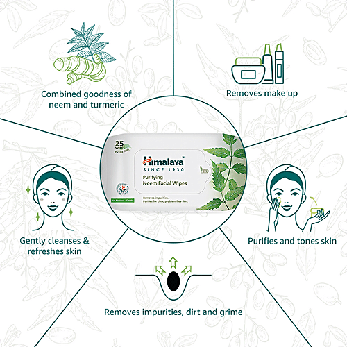 Himalaya Purifying Neem Facial Wipes, 25 pcs (Pack of 2) 