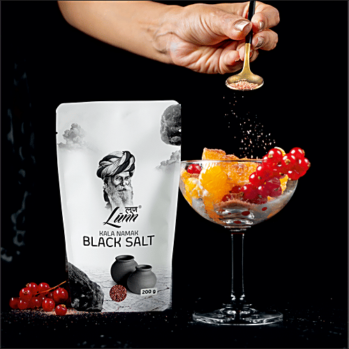 Lunn Black Salt - Fine Grain, 200 g Pouch Premium Quality
 No Anti Caking Agent
 Vegan